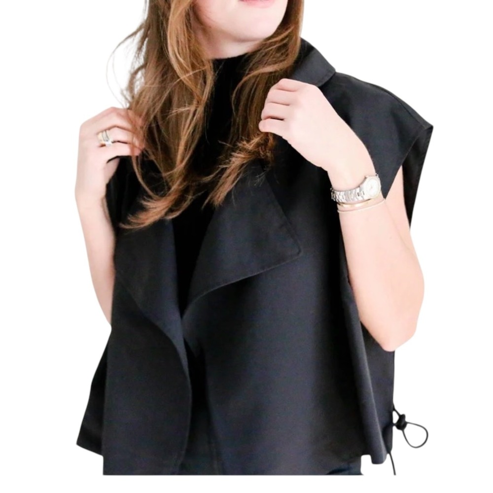 Bucket List Black Draped Waterfall Vest Cape Jacket Open Front Size‎ Small - Picture 4 of 16